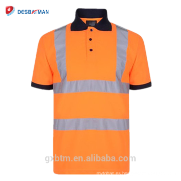 Botón reflectante de los hombres camisetas 70% algodón 20% poliéster Hola Vis High Vis visibilidad manga corta de seguridad Polo de trabajo de trabajo